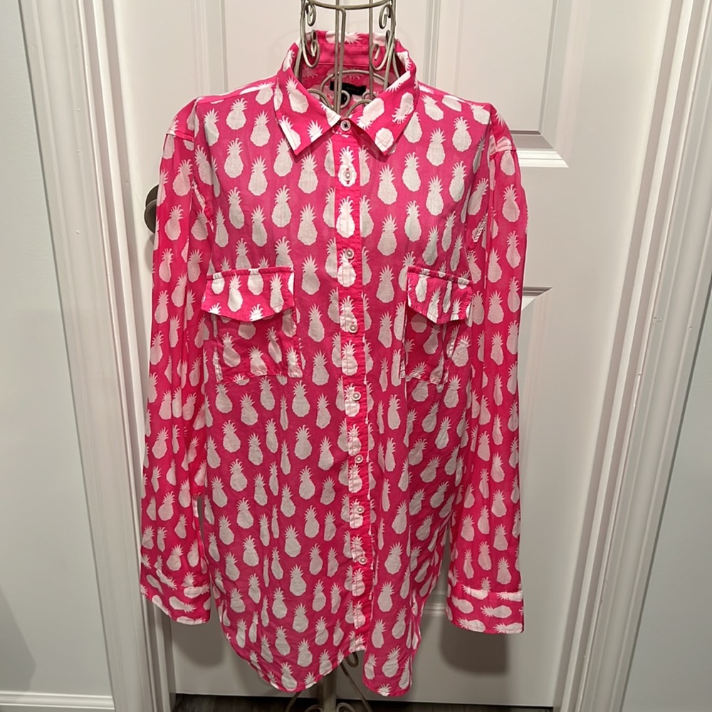 Talbots Pineapple Print Button Down, Size L - image 3